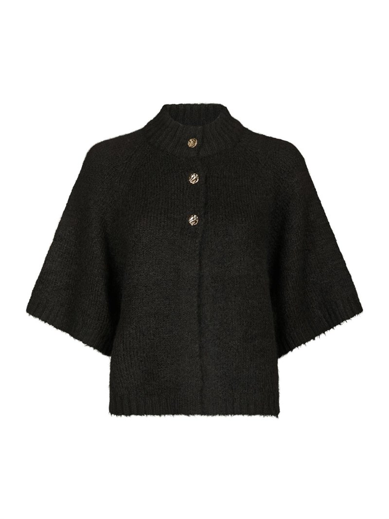 Neo Noir Benuta Fluffy Strik Cardigan med guld knapper, Mørkebrun