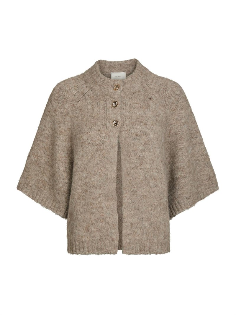 NeoNoir Benuta Fluffy Strik Cardigan med guldknapper, Beige