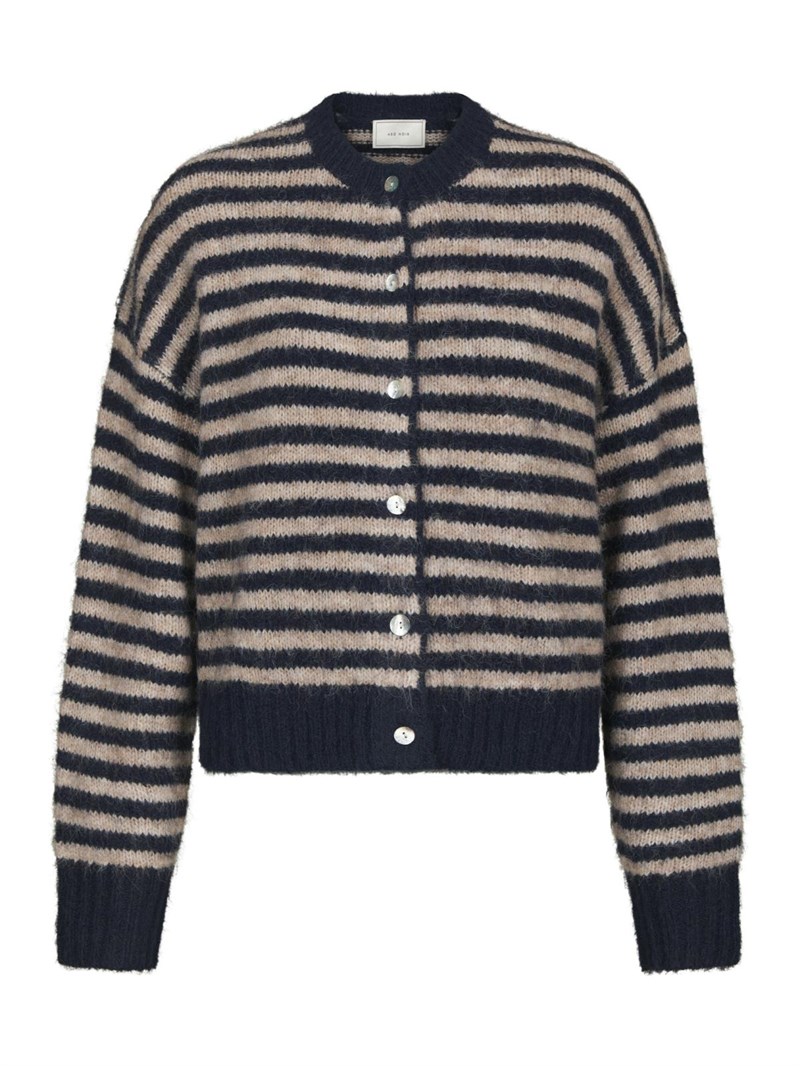 Neo Noir Isana STribet Strik Cardigan, Fluffy, Navy/Lys