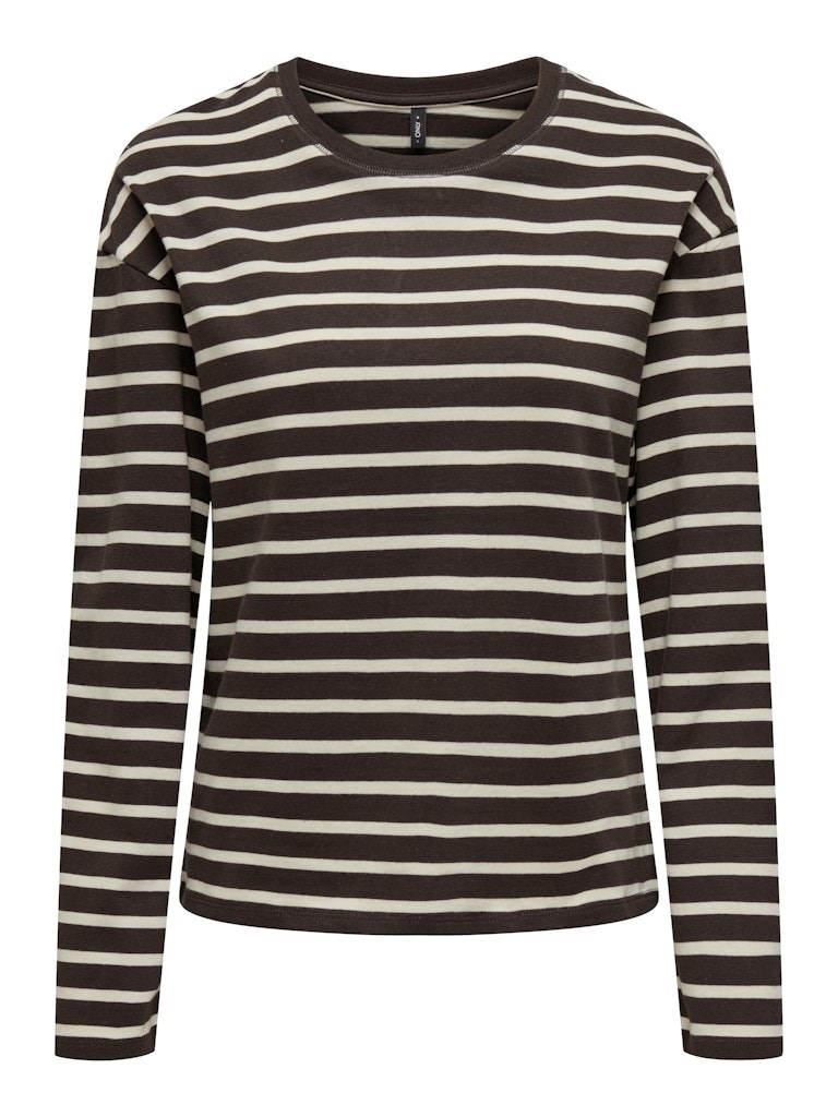 Only, New Soph Life, Stribbet langærmet trøje, Brun, Beige 