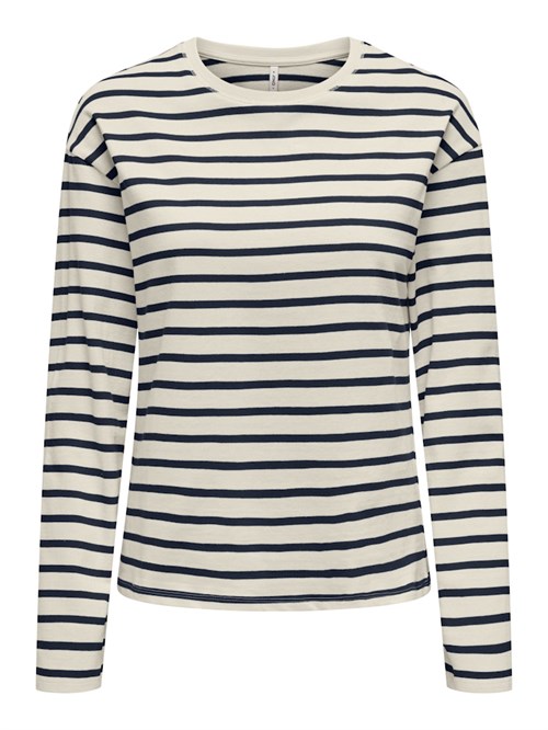 Only, New Soph Life, Stribbet langærmet trøje, Navy blå, Beige