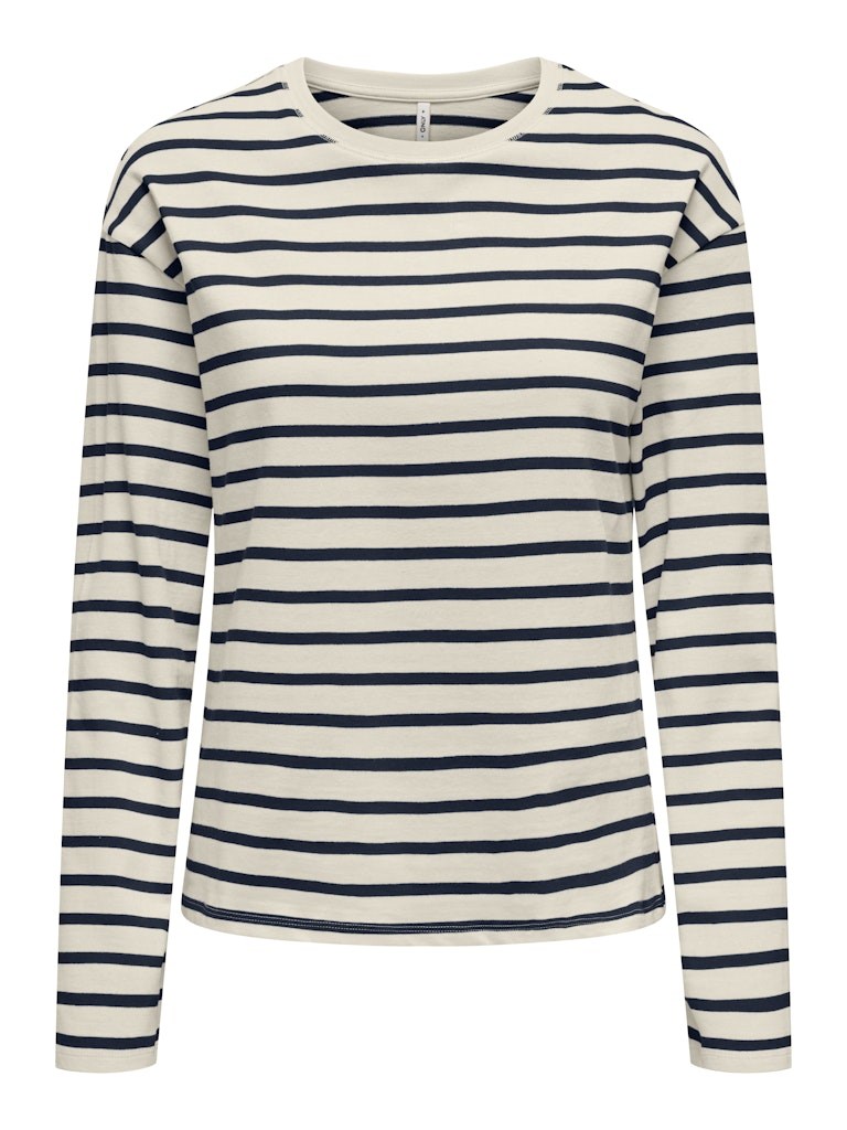 Only, New Soph Life, Stribbet langærmet trøje, Navy blå, Beige
