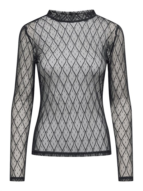 Only Salina Langærmet Blonde Mesh Top, Sort