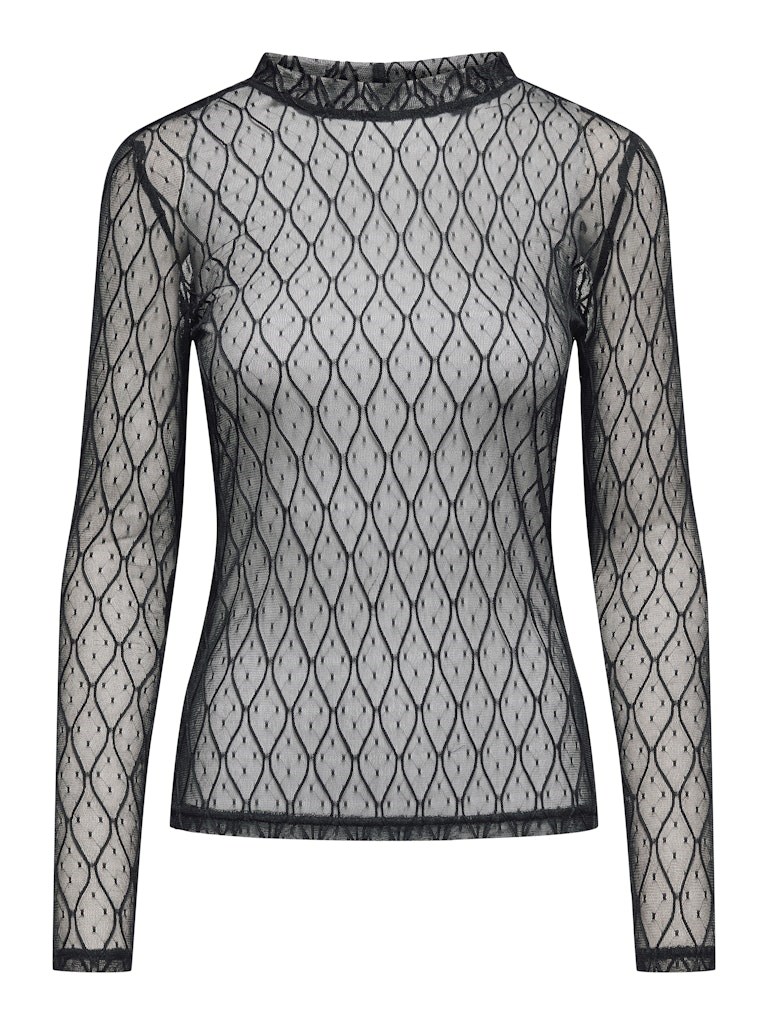 Only Salina Langærmet Blonde Mesh Top, Sort