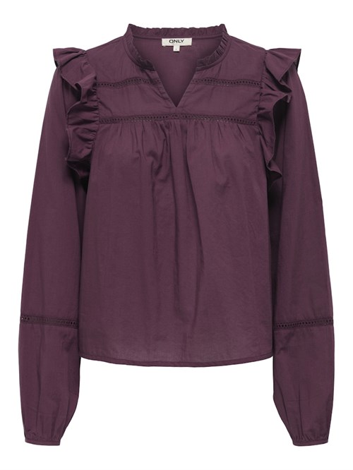 Only Edda Life Bluse med V-hals og Flæser, Blommefarvet