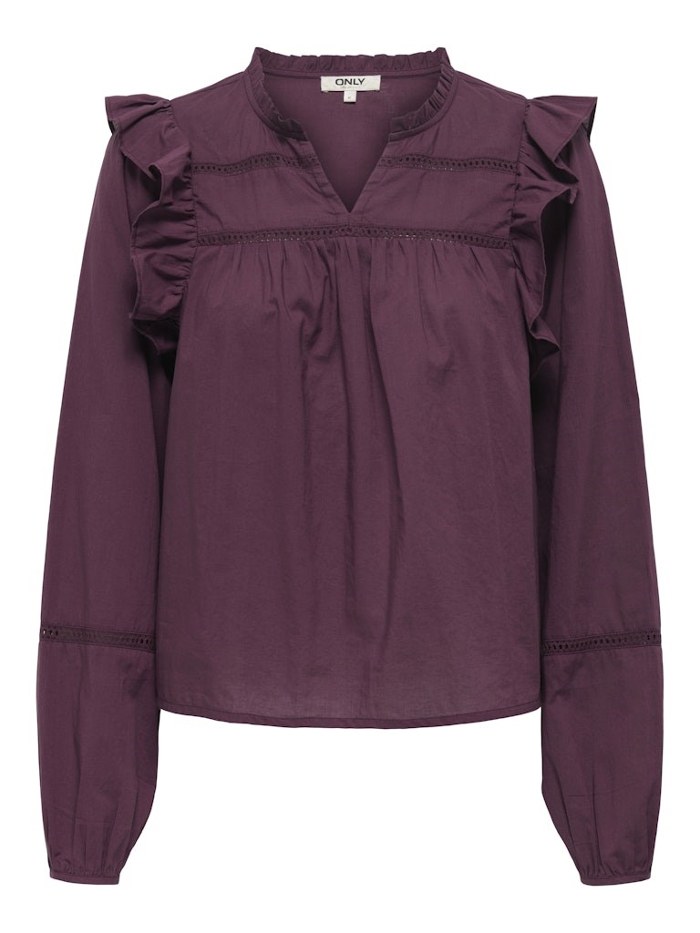 Only Edda Life Bluse med V-hals og Flæser, Blommefarvet