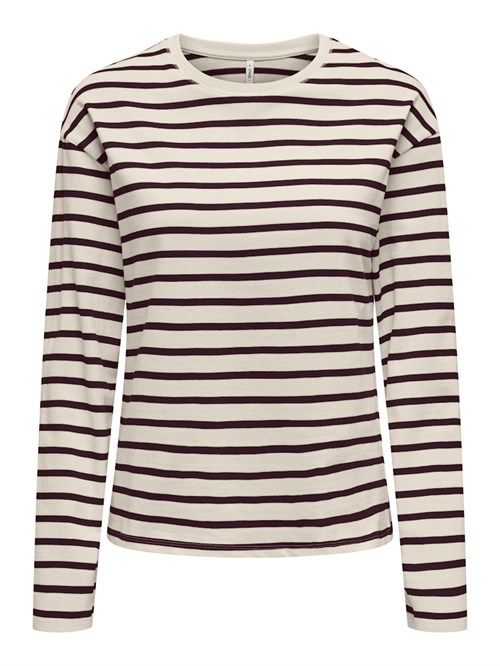 Only, New Soph Life, Stribbet langærmet trøje, Beige, bordeaux