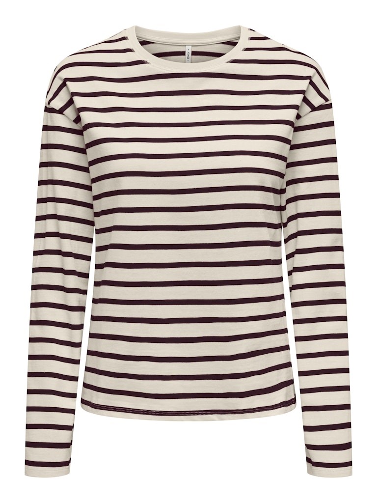Only, New Soph Life, Stribbet langærmet trøje, Beige, bordeaux