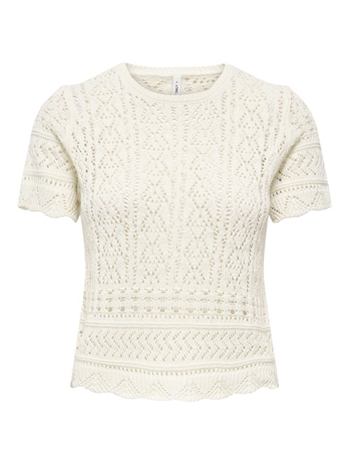 Only Elke Life Kortærmet Strik med hulmønster, Creme