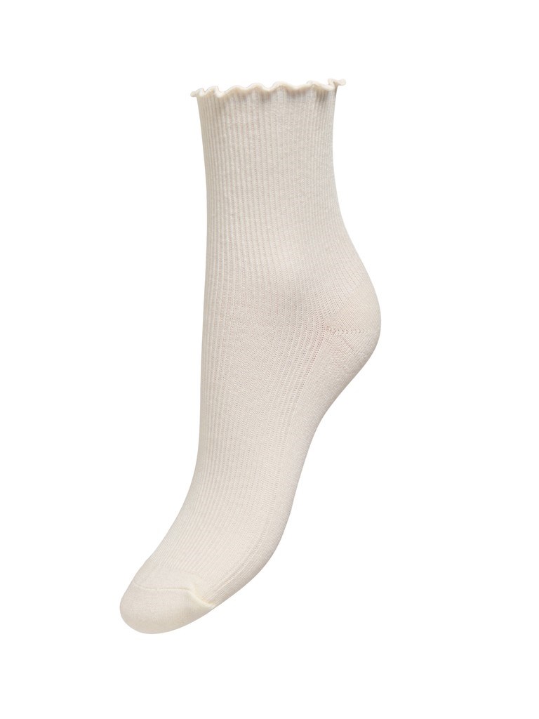 Only Caya Rib Strømpe med bølgekant, Onesize, Creme