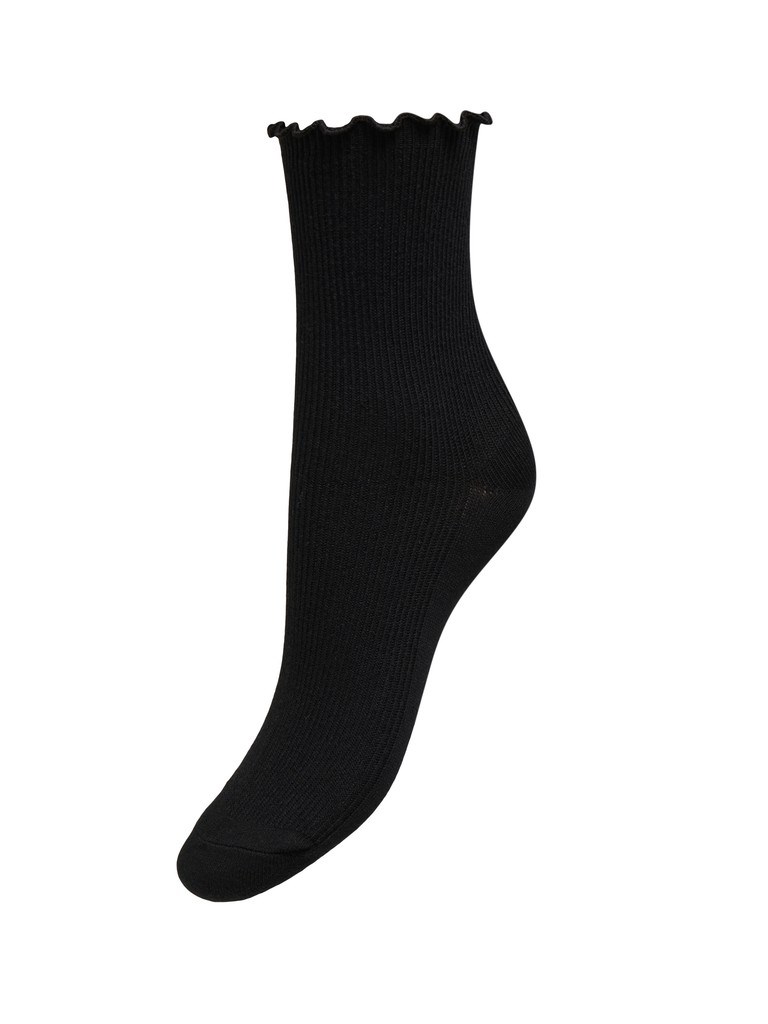 Only Caya Rib Strømpe med bølgekant, Onesize,Sort