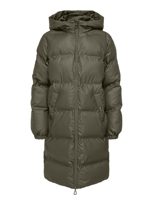 Only Lea Rain Puffer Vinterjakke, Lang, Coated, Støvet Grøn