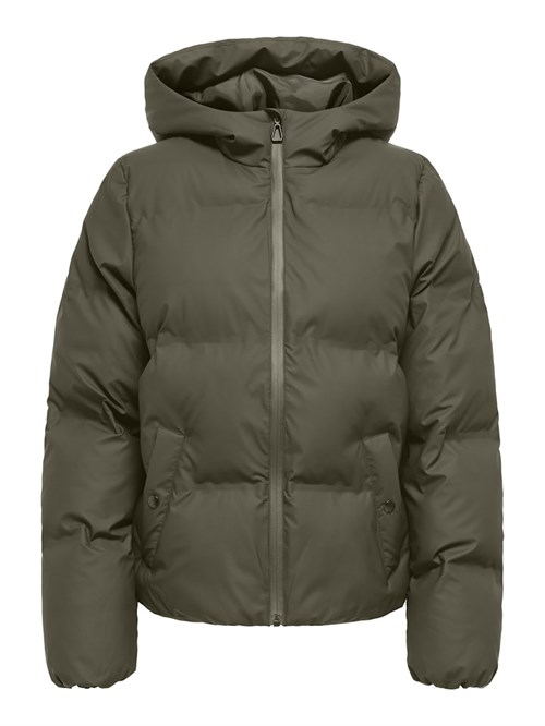 Only Lea Rain Puffer Vinterjakke, Kort, Coated, Støvet Grøn