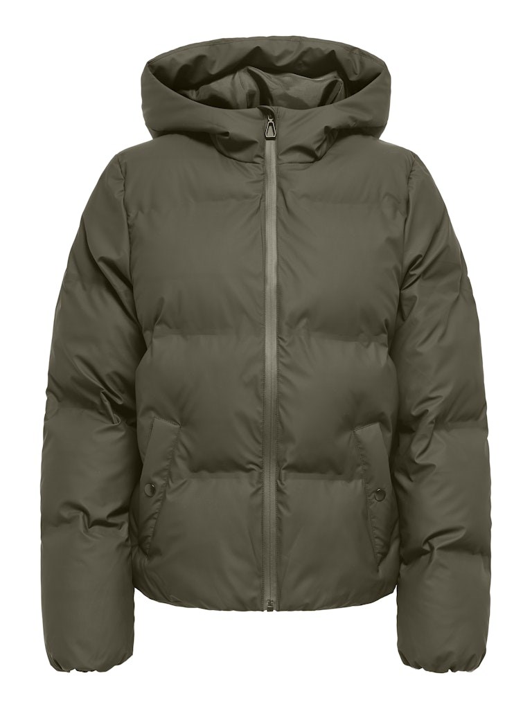 Only Lea Rain Puffer Vinterjakke, Kort, Coated, Støvet Grøn