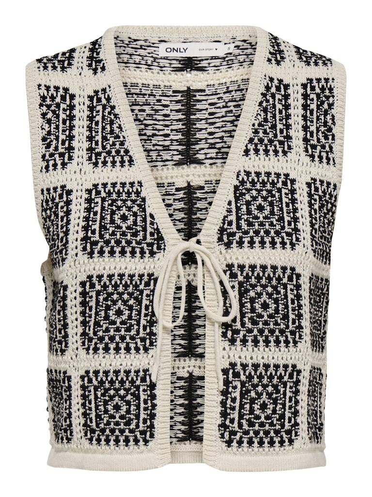 Only Loa Hæklet Vest, med mønster Creme/Sort