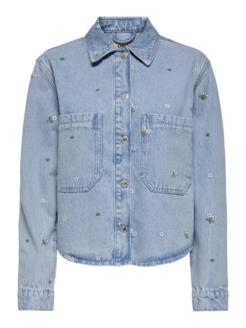 Only Cassie Denim Skjorte med Broderi, Lys Blå Denim