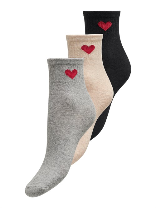 Only Hannah 3-Pack Strømper med Hjerte, Onesize