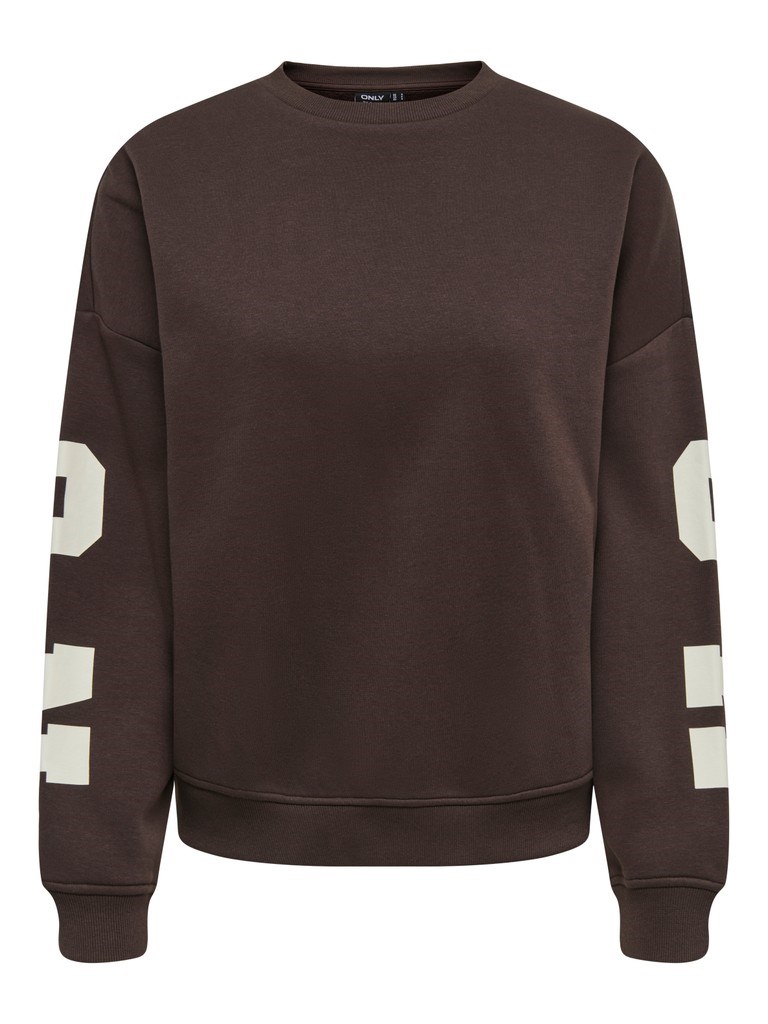 Only Sweat Bluse med Tekst Print bagpå, Mørkebrun