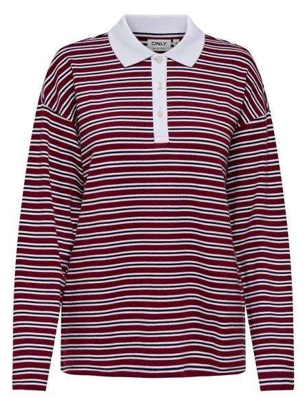 Only Lara Langærmet Polo med Striber, Sweat, Bordeaux