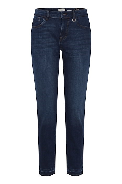 Jeans, Mørkeblå, Rå kant, Curved fit, High waist, Ankle length, Skinny legs