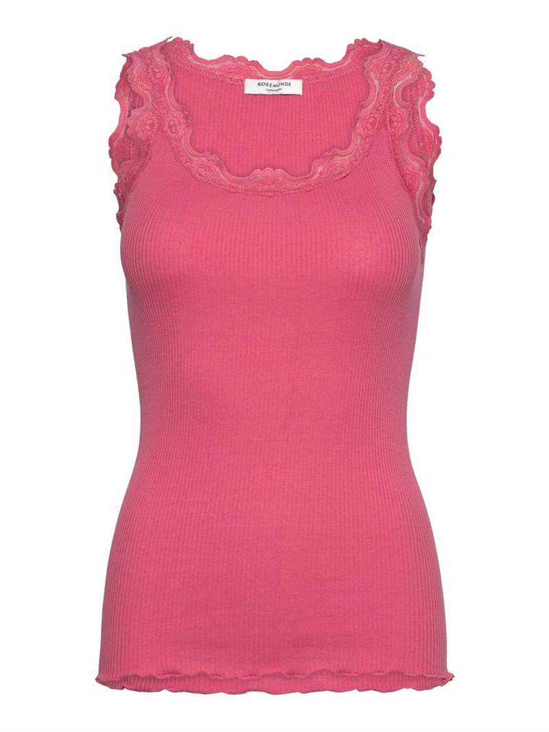 Rosemunde Babette Silketop med Blonde, Coral Rosa