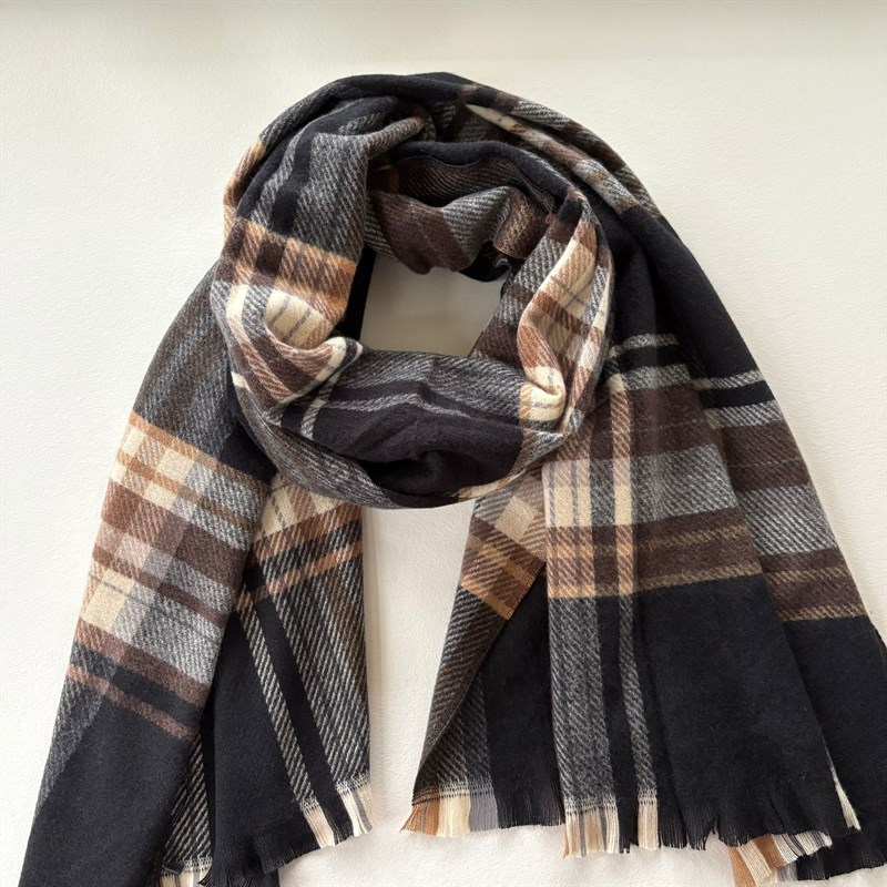 Three M Halstørklæde, Ternet, Sort/brun