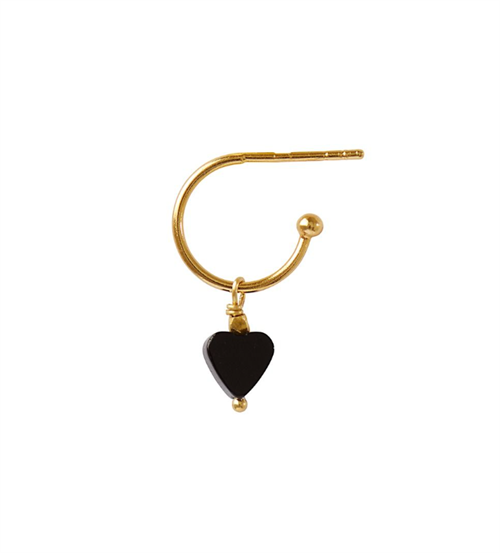 V Mini Amour Creol Ørering med Sort Onyx Hjerte vedhæng, Forgyldt