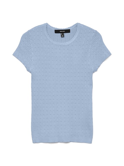 VM Silje T-shirt med hulmønster, rund hals, Lyseblå