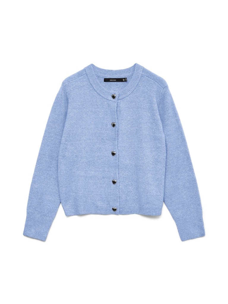 VM Fiona Strik Cardigan med Muslinge Sølv knapper, Lys Blå