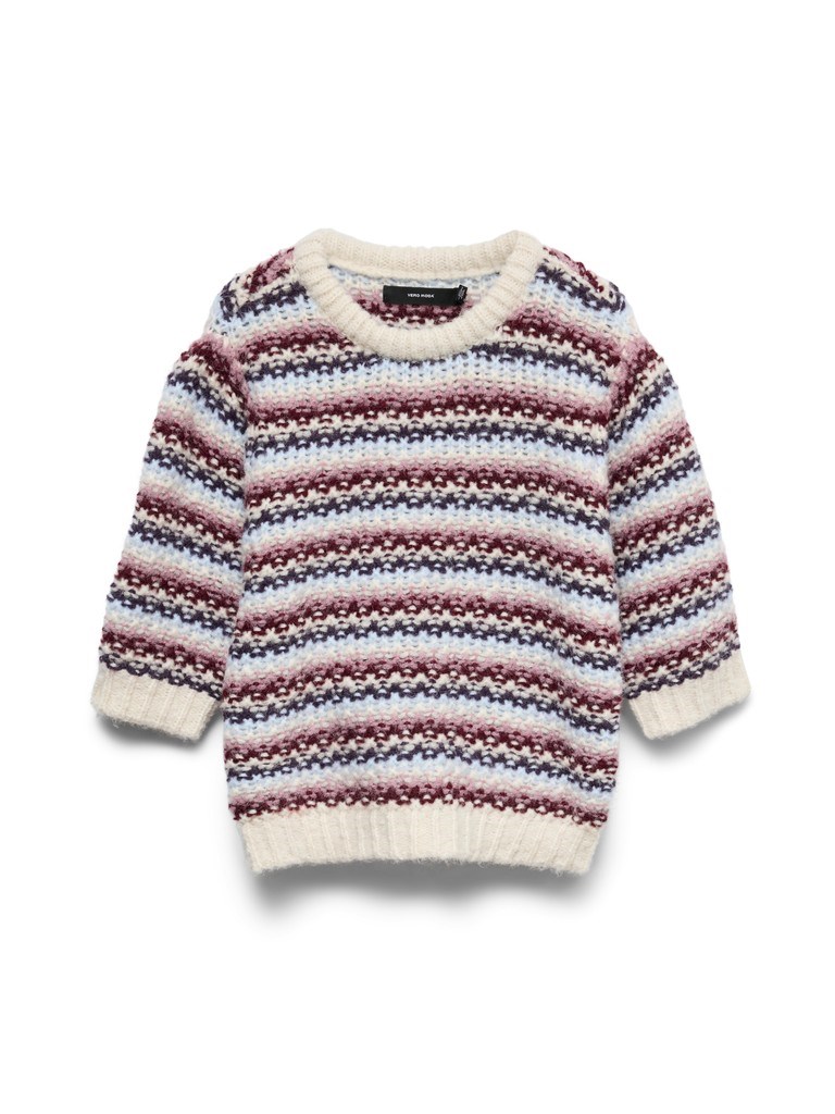 VM Cella Strikbluse med 3/4 ærme, stribet, bordeaux