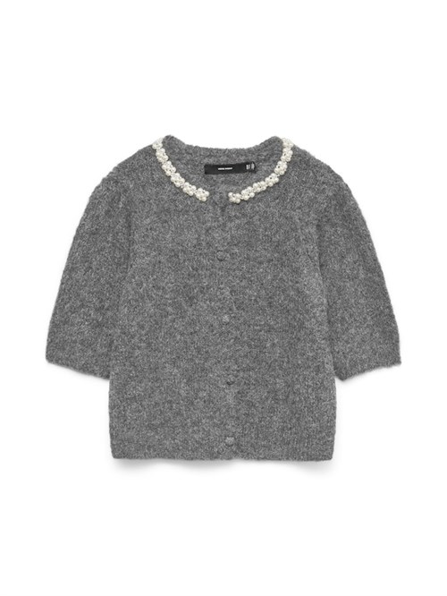 VM Ocean Strik Cardigan med 2/4 Ærme og Perler, Lysegrå