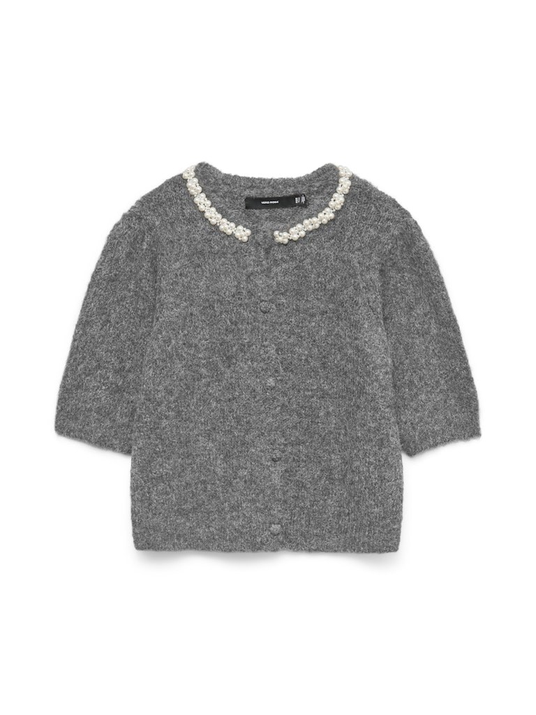 VM Ocean Strik Cardigan med 2/4 Ærme og Perler, Lysegrå