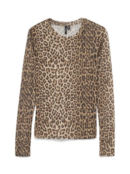 VM Lova Mesh Bluse med rund Hals, Sort/ Leo