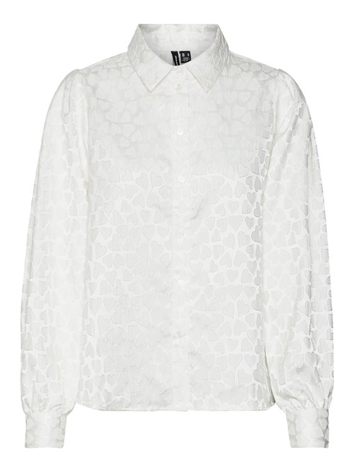 Skjorte, klassisk model, skinnende stof med hjerte struktur, hvid