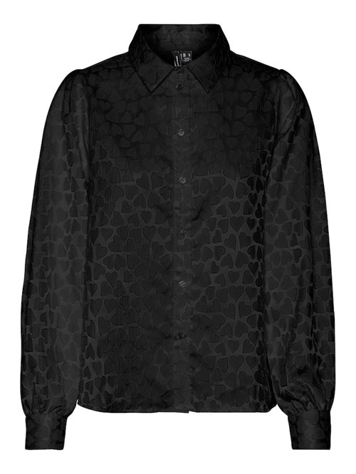 Skjorte, klassisk model, skinnende stof med hjerte struktur, sort