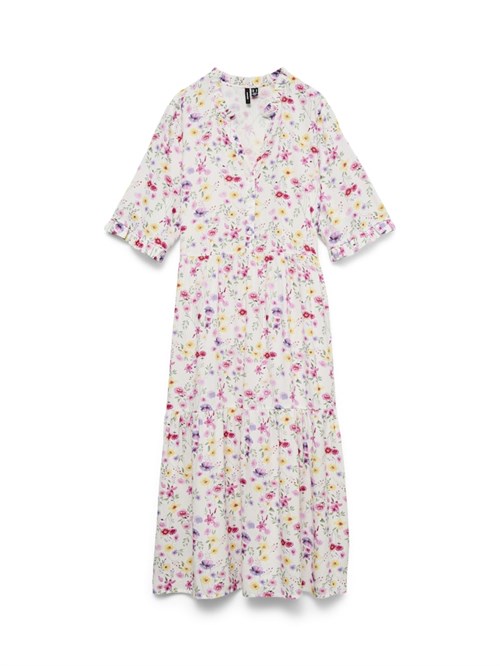 VM Easy Joy Kortærmet Kjole, 2/4 med flæser, Lys med blomster