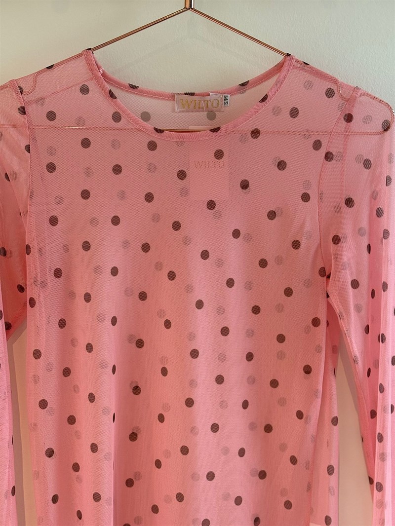 Wilto Mesh Bluse med prikker, Lyserød med brun prik