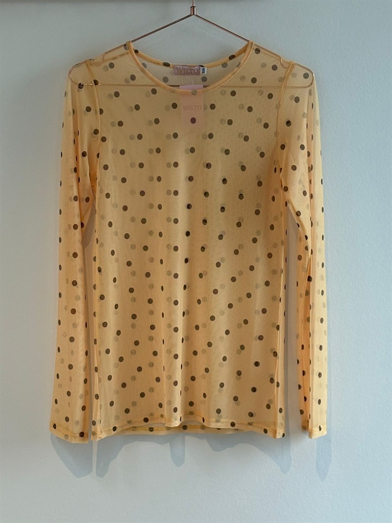 Wilto Mesh Bluse med prikker, Gul med brun prik