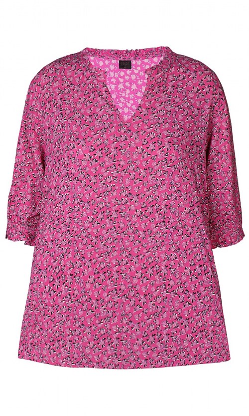 Bluse med korte ærmer og pink blomster print fra ZE-ZE