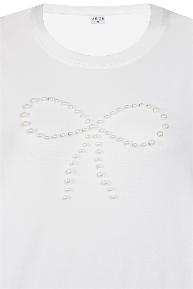 Ze-Ze Bethany T-shirt med Perler, Hvid