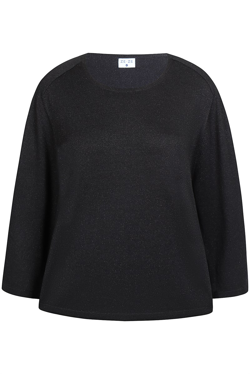 Ze-Ze Bibi Strik Pullover 3/4 Ærme, Sort m. Lurex