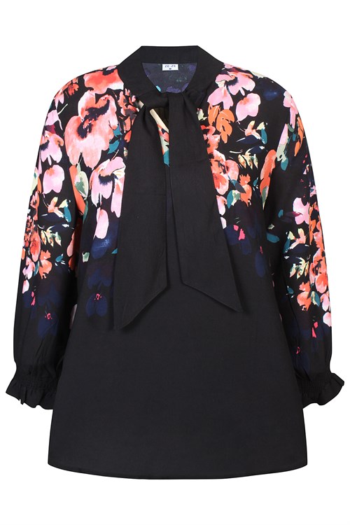 Ze-Ze Babette Bluse med print, Viskose, Sort