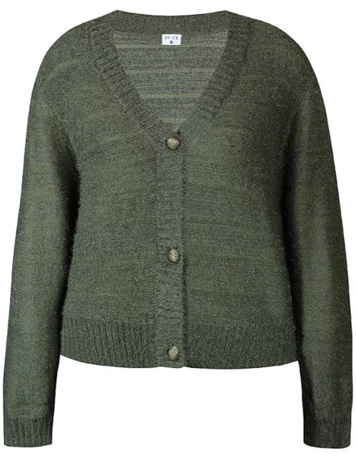 Ze-Ze Christel Strik Cardigan, Kort, Army