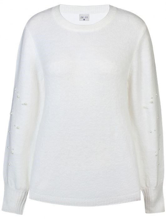 Ze-Ze Rina Strik Pullover med Perler, Offwhite