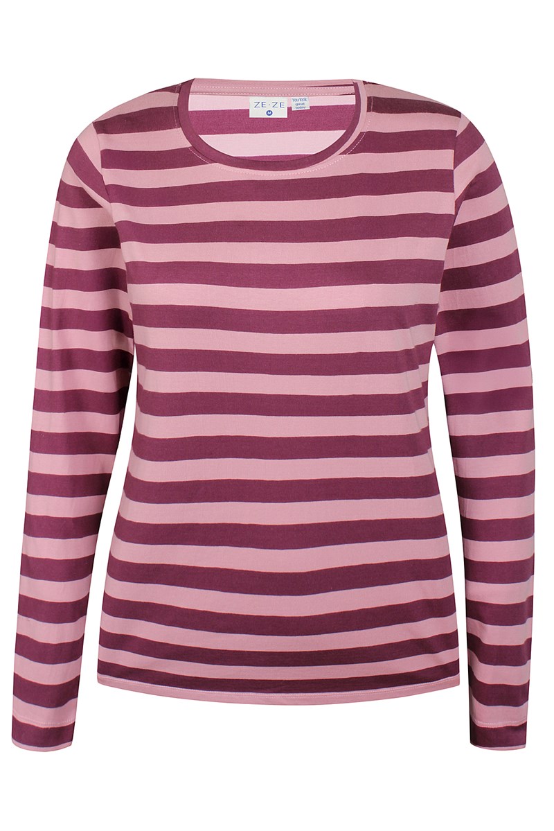 Ze-Ze, Anita, Lamgærmet T-shirt, stribet, Lilla, Lyserød