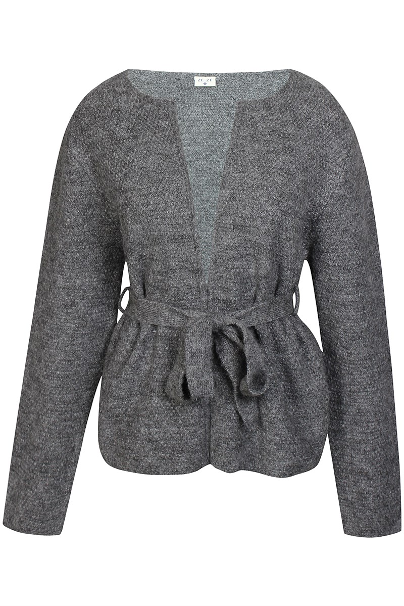 Ze-Ze Amy Strik Cardigan med Bindebånd, Grå