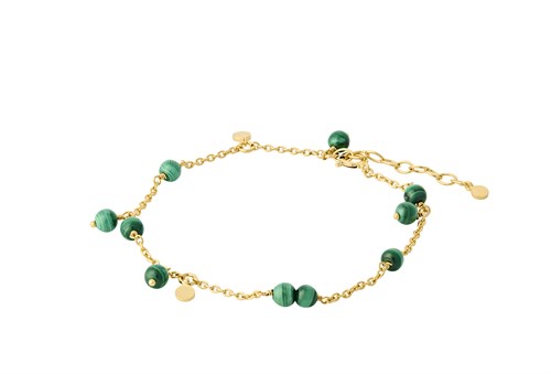 Forest armbånd, forgyldt og med grønne Malachite sten