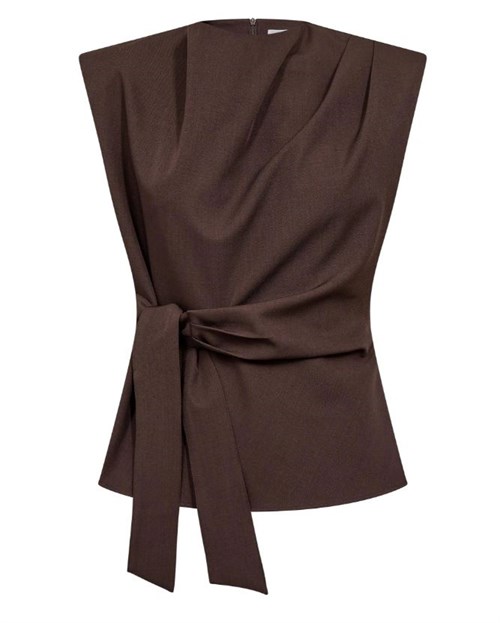 Co'Couture LunaCC Pleat Top med bindebånd, Mørkebrun