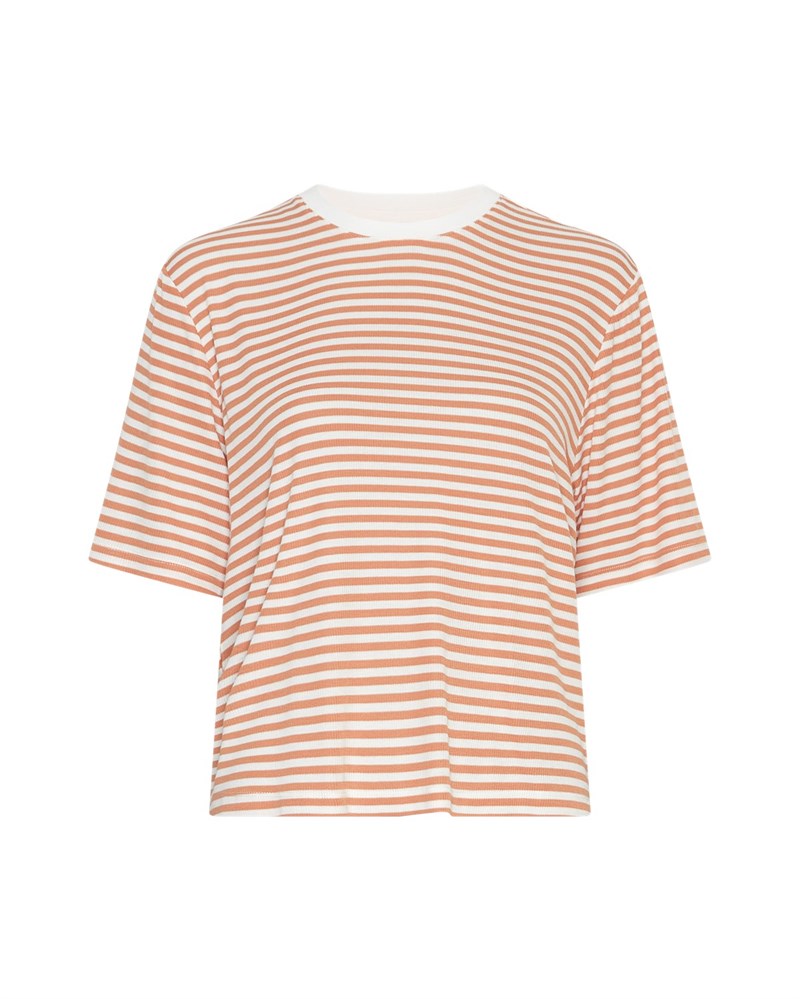 MSCH Jana T-shirt med striber, Rib, Creme/Caramel