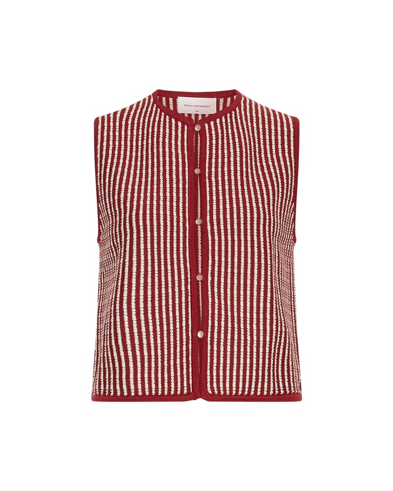 MSCH Priscilla Vest, Strik med Striber, Mørkerød/creme